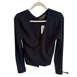 LOFT Versa Black V-Neck Button Front Long Sleeve Cardigan Sweater‎ Top M